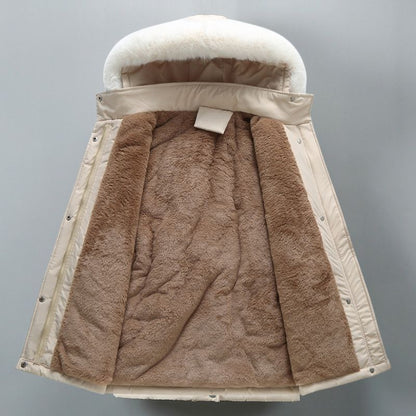 Women's Fur Lined Parka with Waist Cinch for Winter