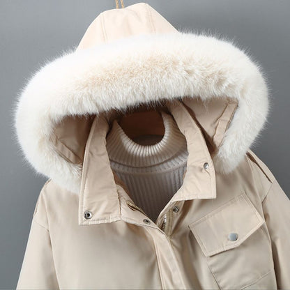 Women's Fur Lined Parka with Waist Cinch for Winter