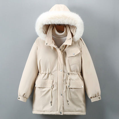 Women's Fur Lined Parka with Waist Cinch for Winter
