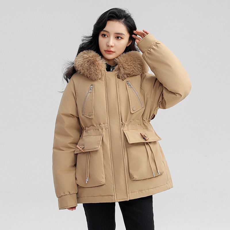 Women's Fur Parka with Waist Cinch for Winter Warmth -