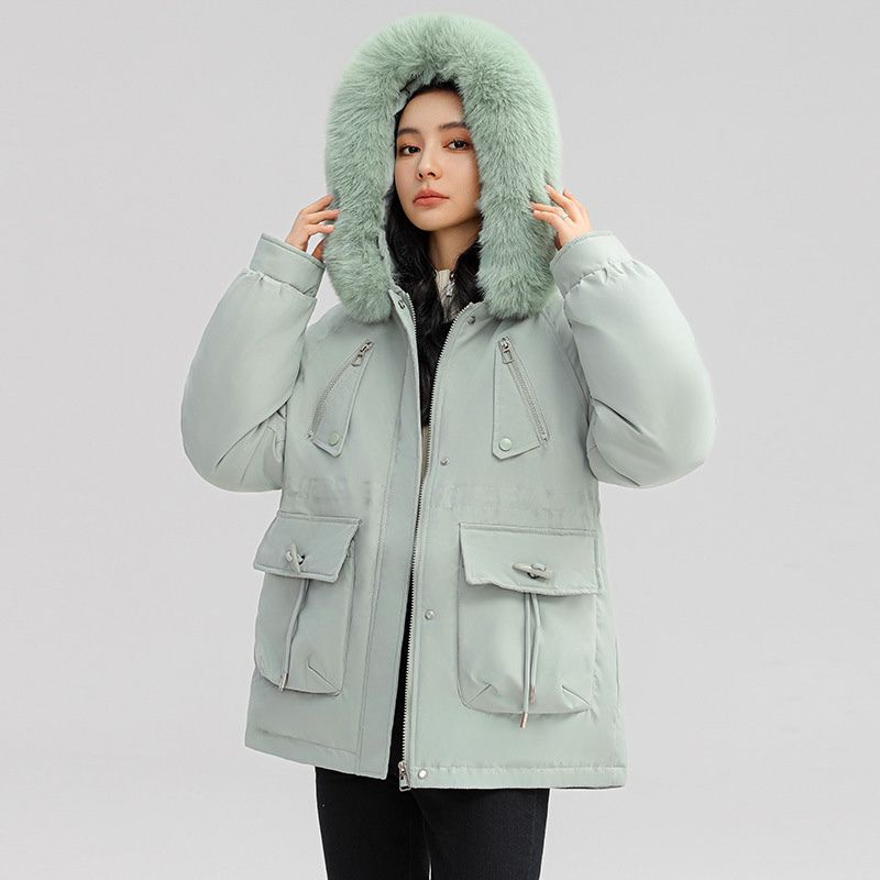 Women's Fur Parka with Waist Cinch for Winter Warmth -