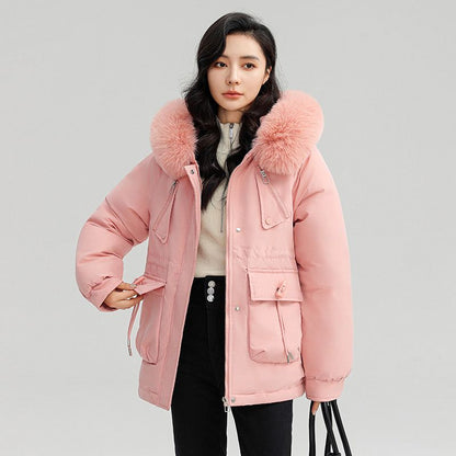 Women's Fur Parka with Waist Cinch for Winter Warmth -