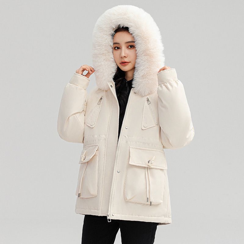 Women's Fur Parka with Waist Cinch for Winter Warmth -
