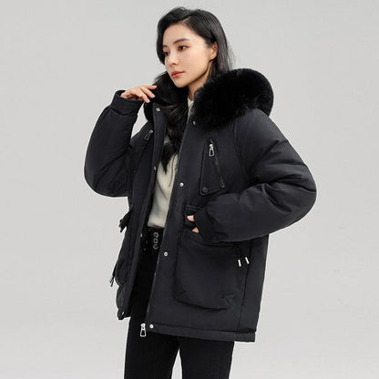 Women's Fur Parka with Waist Cinch for Winter Warmth -