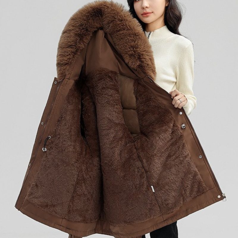Women's Fur Parka with Waist Cinch for Winter Warmth -