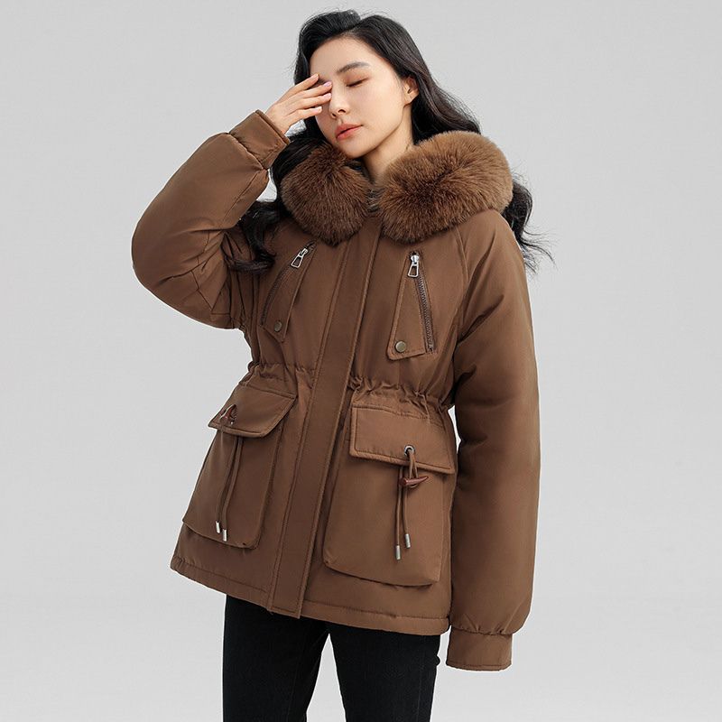 Women's Fur Parka with Waist Cinch for Winter Warmth -