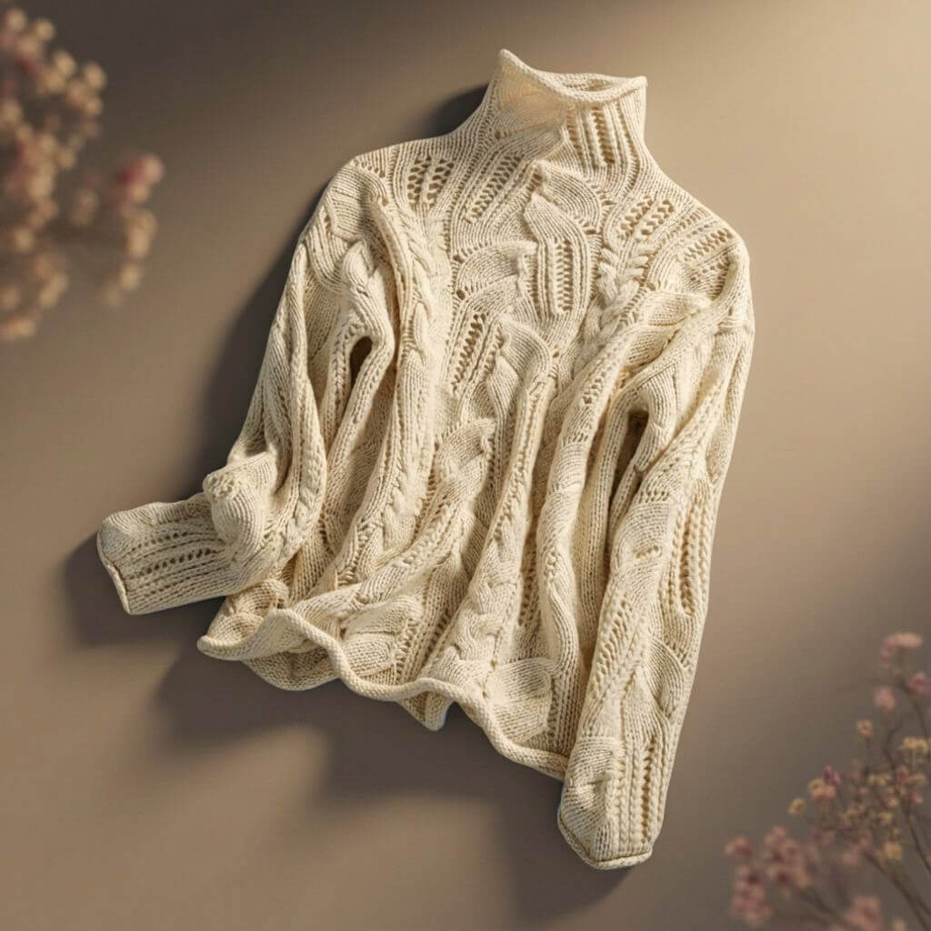 Women's Knit Merino Sweater with knit pattern for warmth -