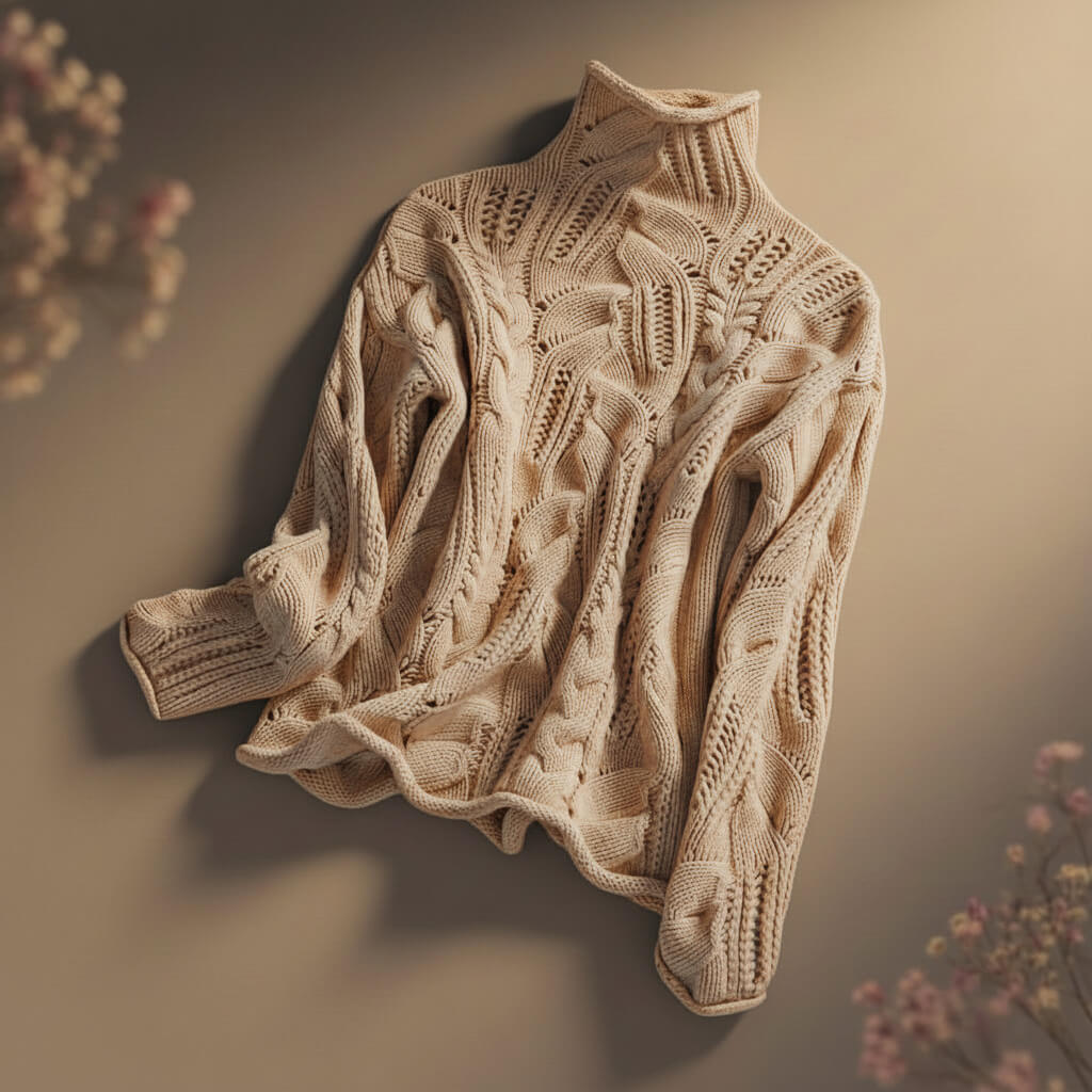 Women's Knit Merino Sweater with knit pattern for warmth -