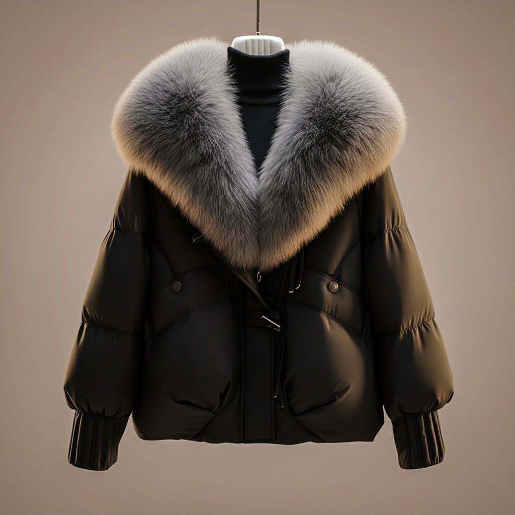 Women's Luxe Fur Short Coat with Oversized Collar for Winter -