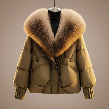 Women's Luxe Fur Short Coat with Oversized Collar for Winter -