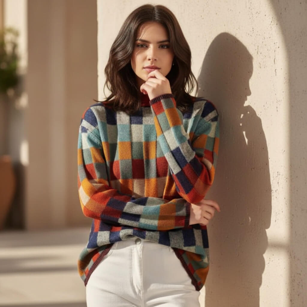 Emma Checkered Merino Sweater -
