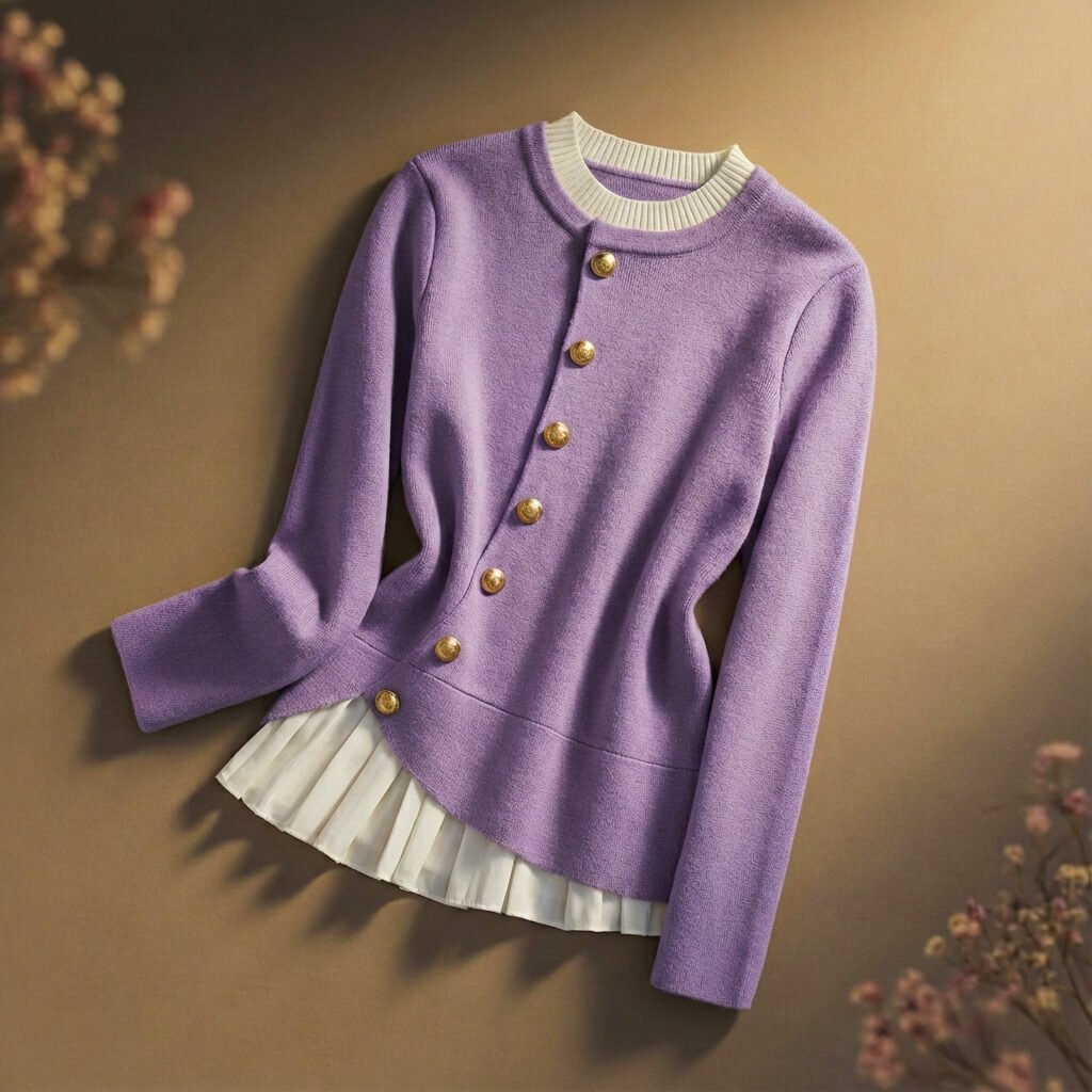 Women's Merino Wool Sweater with golden buttons for office -