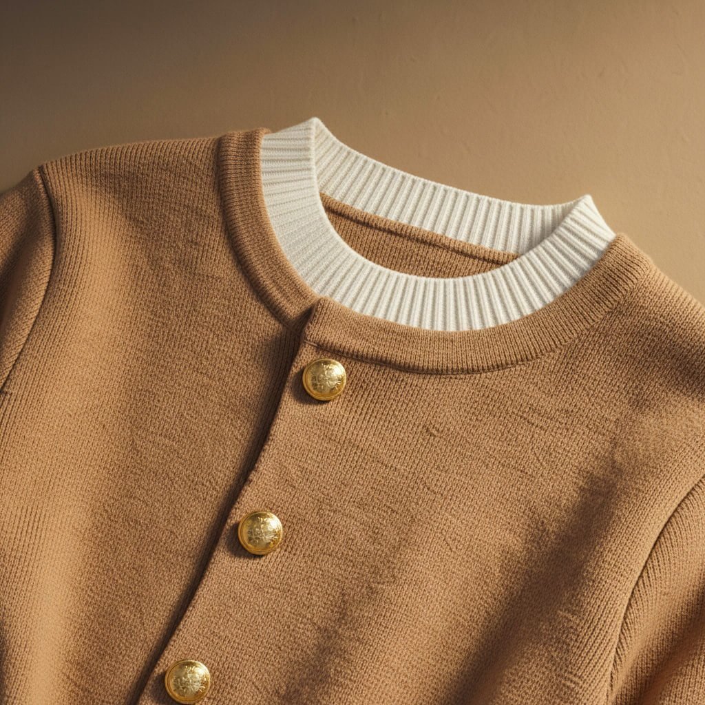 Women's Merino Wool Sweater with golden buttons for office -