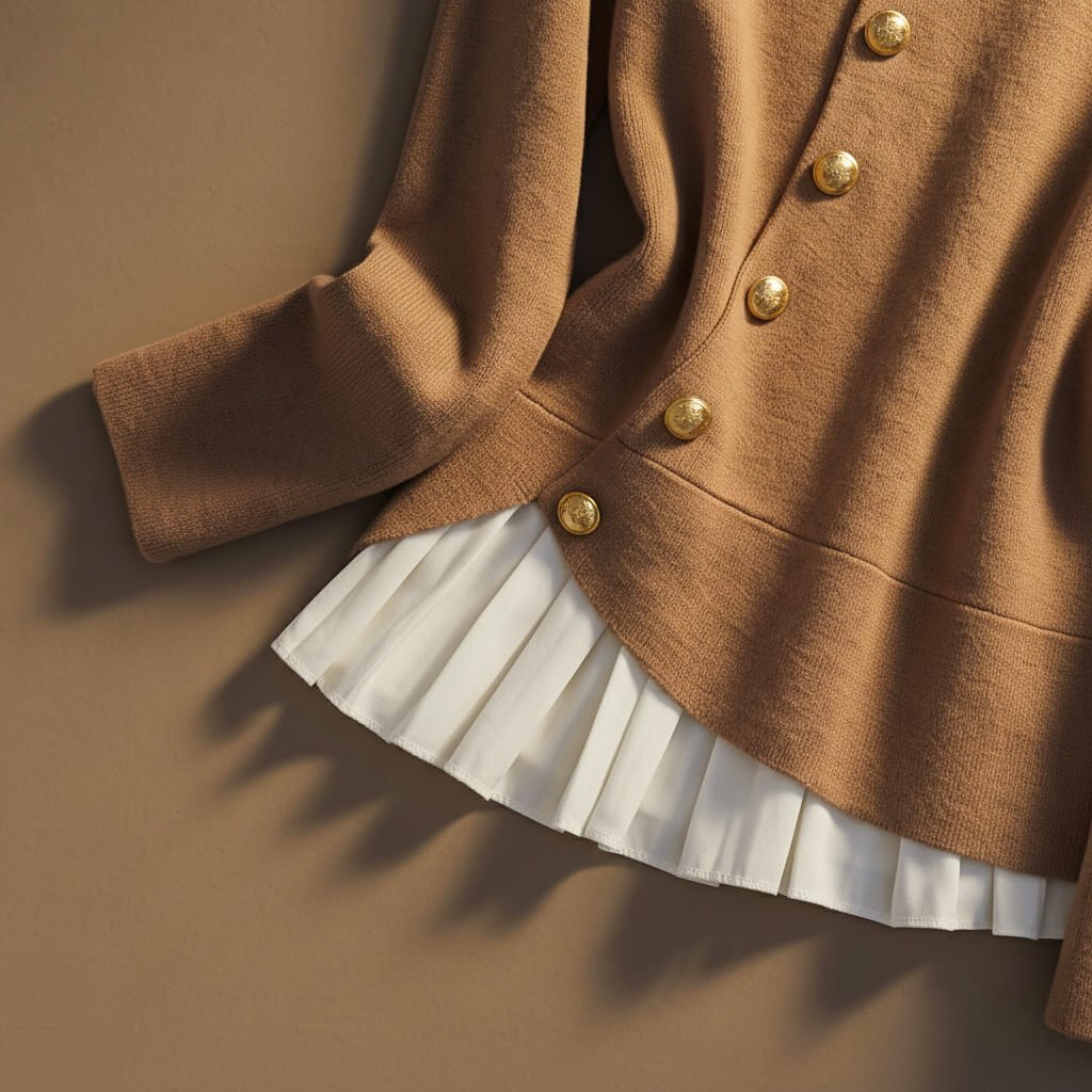 Women's Merino Wool Sweater with golden buttons for office -