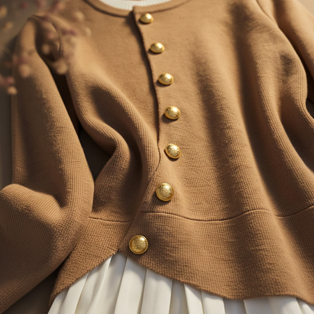 Women's Merino Wool Sweater with golden buttons for office -