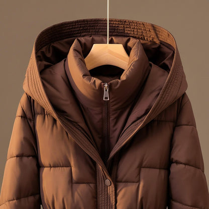 Women's Quilted Hooded Coat with Belted Waist for Winter