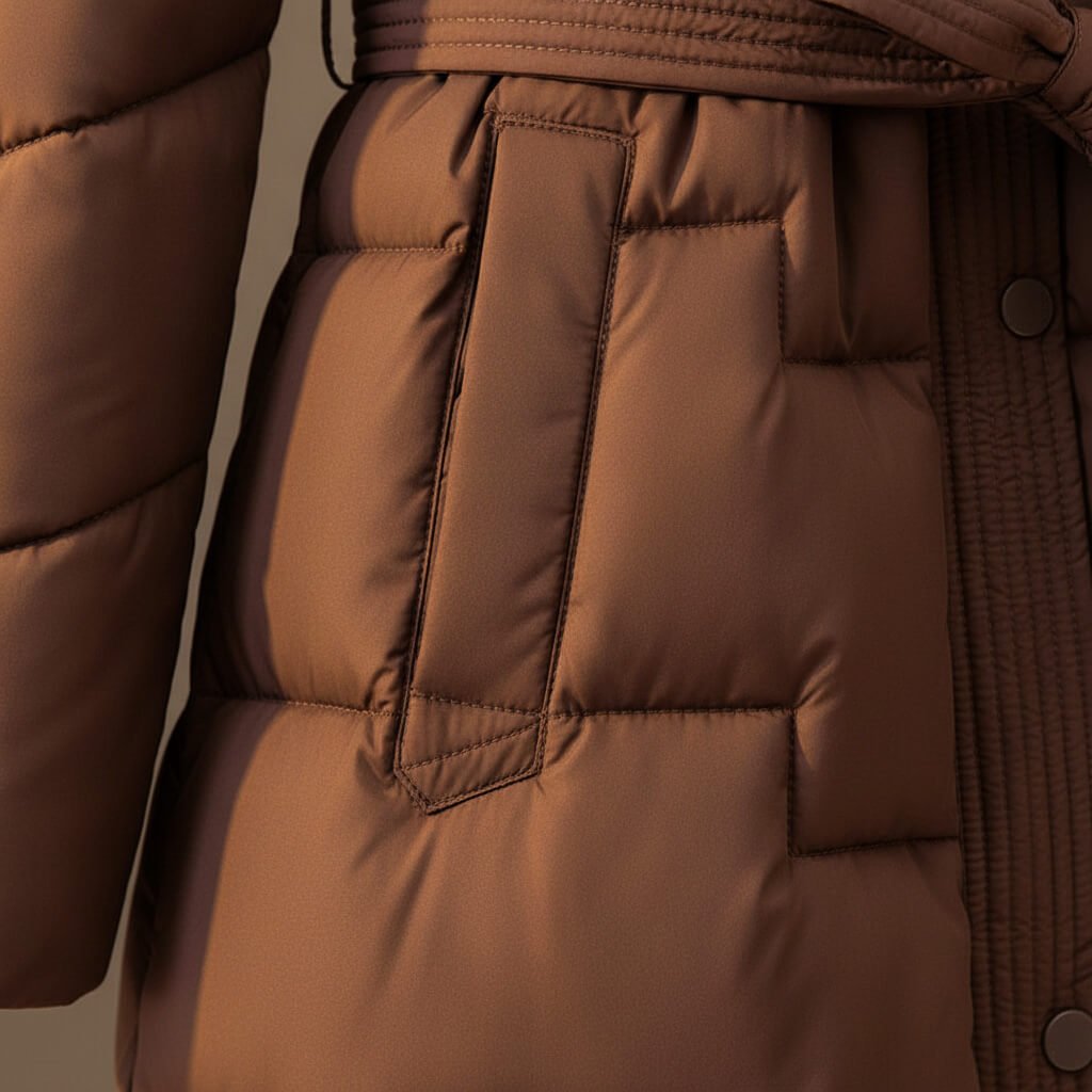 Women's Quilted Hooded Coat with Belted Waist for Winter