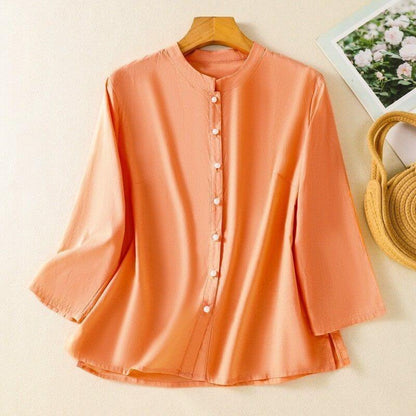 Women's Satin Blouse with Mandarin Collar for Office Days