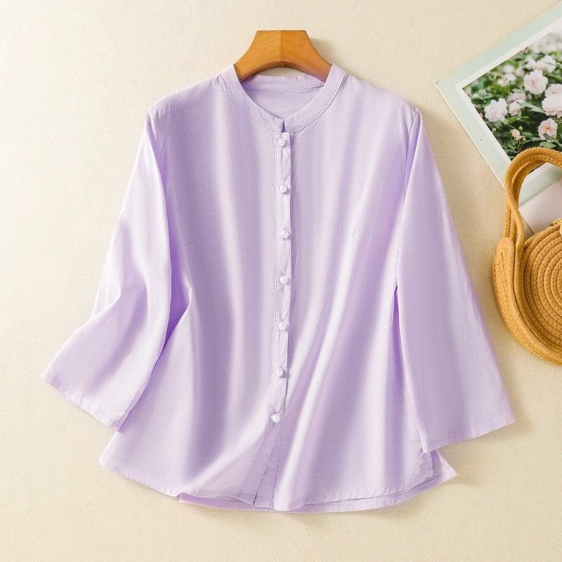 Women's Satin Blouse with Mandarin Collar for Office Days