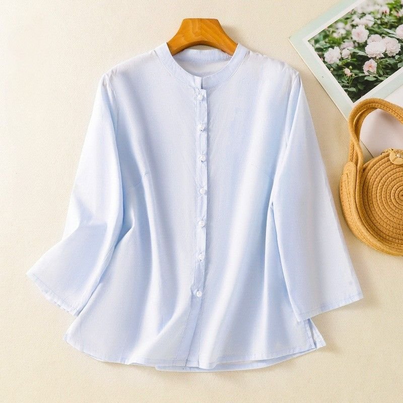 Women's Satin Blouse with Mandarin Collar for Office Days