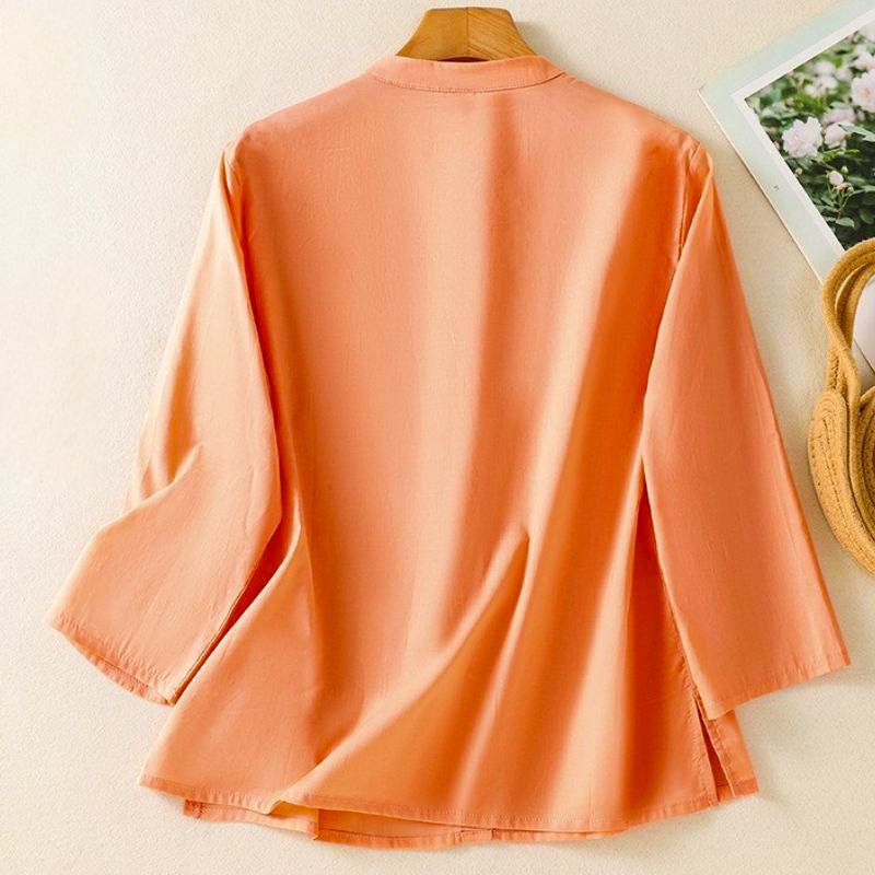 Women's Satin Blouse with Mandarin Collar for Office Days
