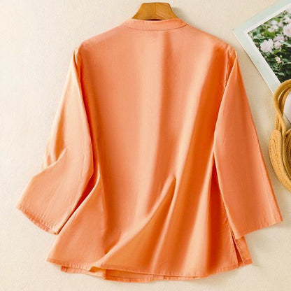 Women's Satin Blouse with Mandarin Collar for Office Days