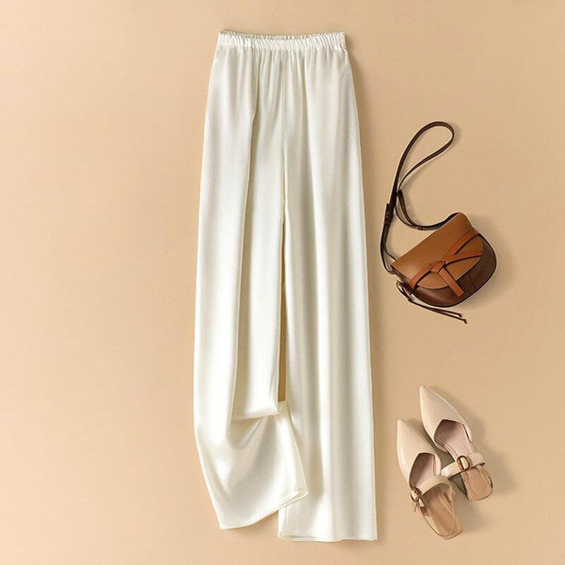 Women's Satin Pants with High-Waisted Silhouette for Evening