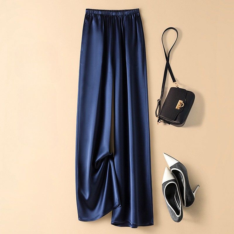 Women's Satin Pants with High-Waisted Silhouette for Evening
