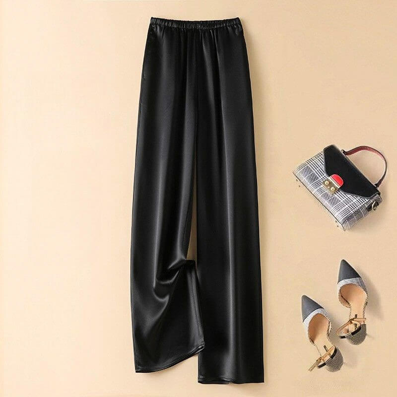 Women's Satin Pants with High-Waisted Silhouette for Evening