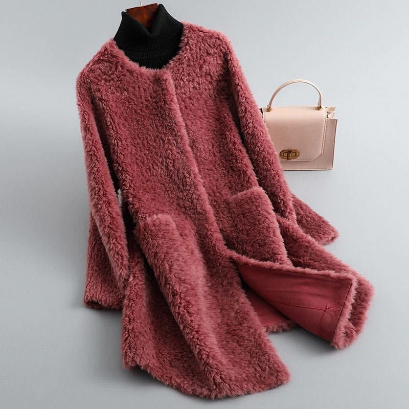 Women's Shearling Coat with Fluid Silhouette for Winter -