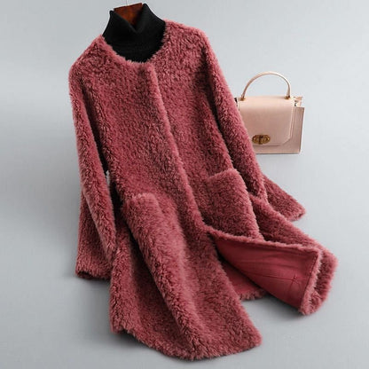 Women's Shearling Coat with Fluid Silhouette for Winter -