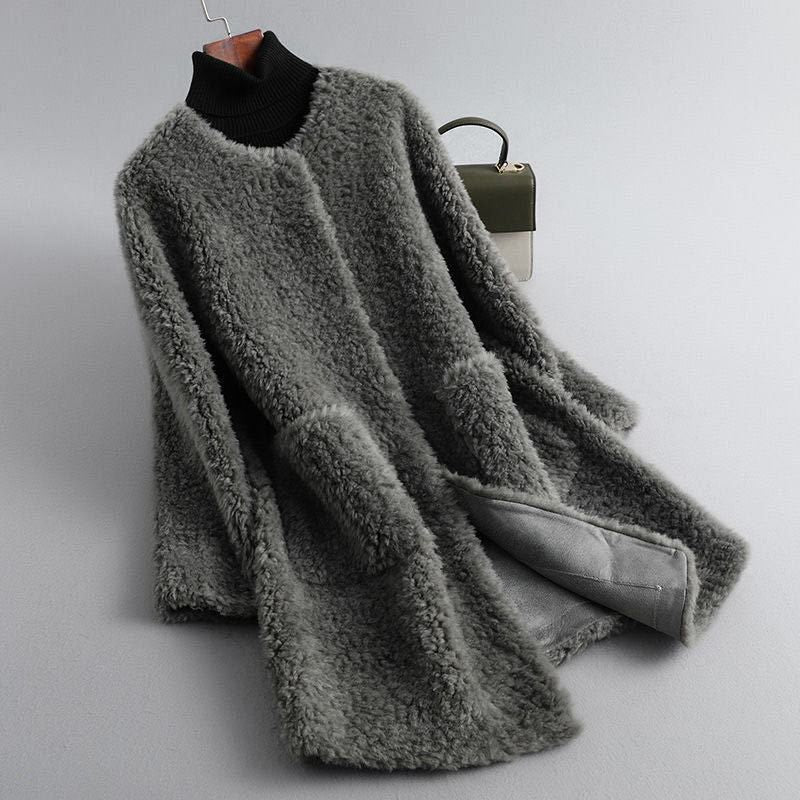 Women's Shearling Coat with Fluid Silhouette for Winter -