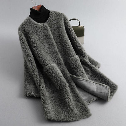 Women's Shearling Coat with Fluid Silhouette for Winter -