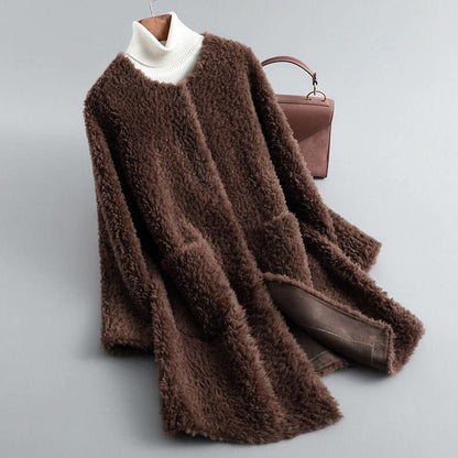 Women's Shearling Coat with Fluid Silhouette for Winter -
