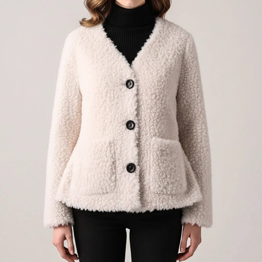 Women's Shearling Jacket with Open Front for Cold Weather -