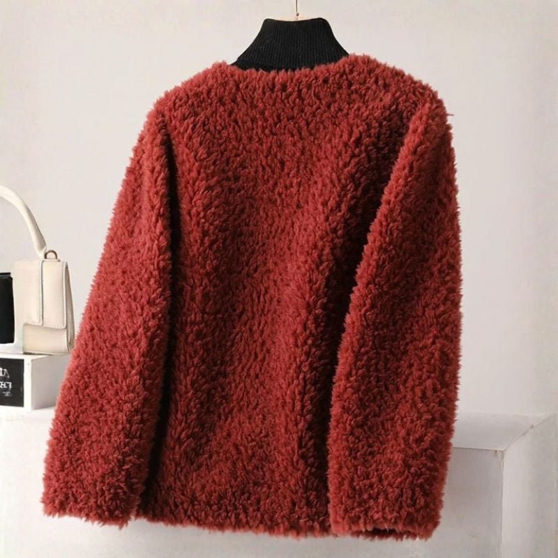 Women's Shearling Jacket with Open Front for Cold Weather -