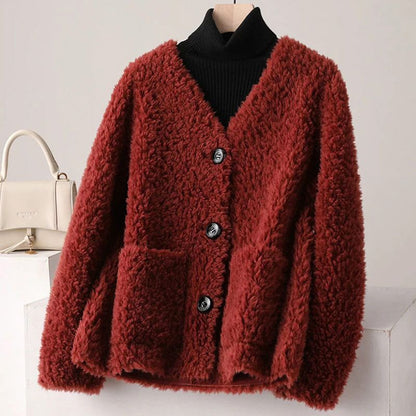 Women's Shearling Jacket with Open Front for Cold Weather -