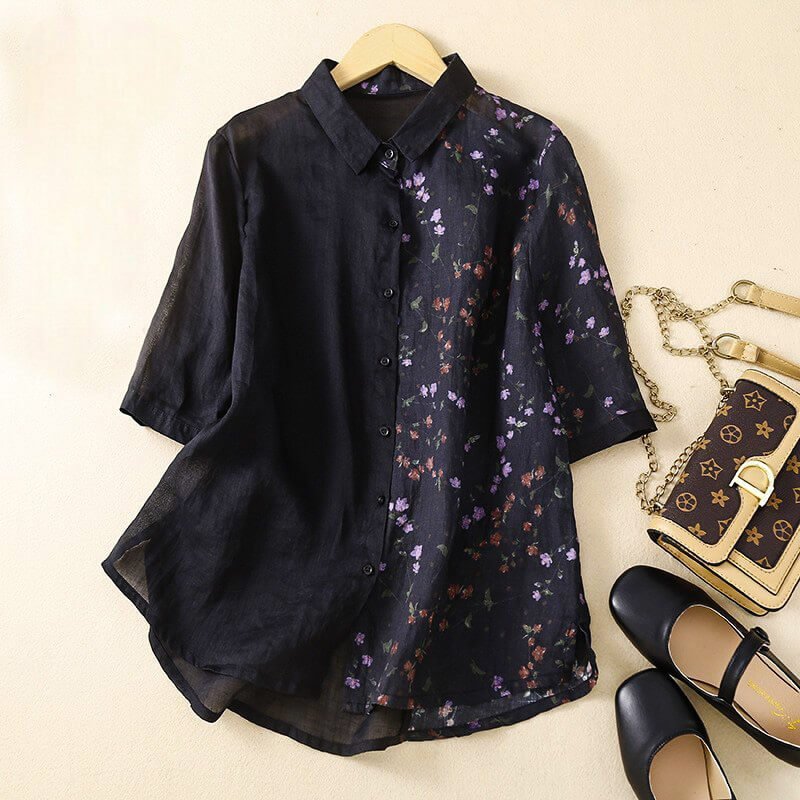 Lila Two-Tone Linen Blouse -