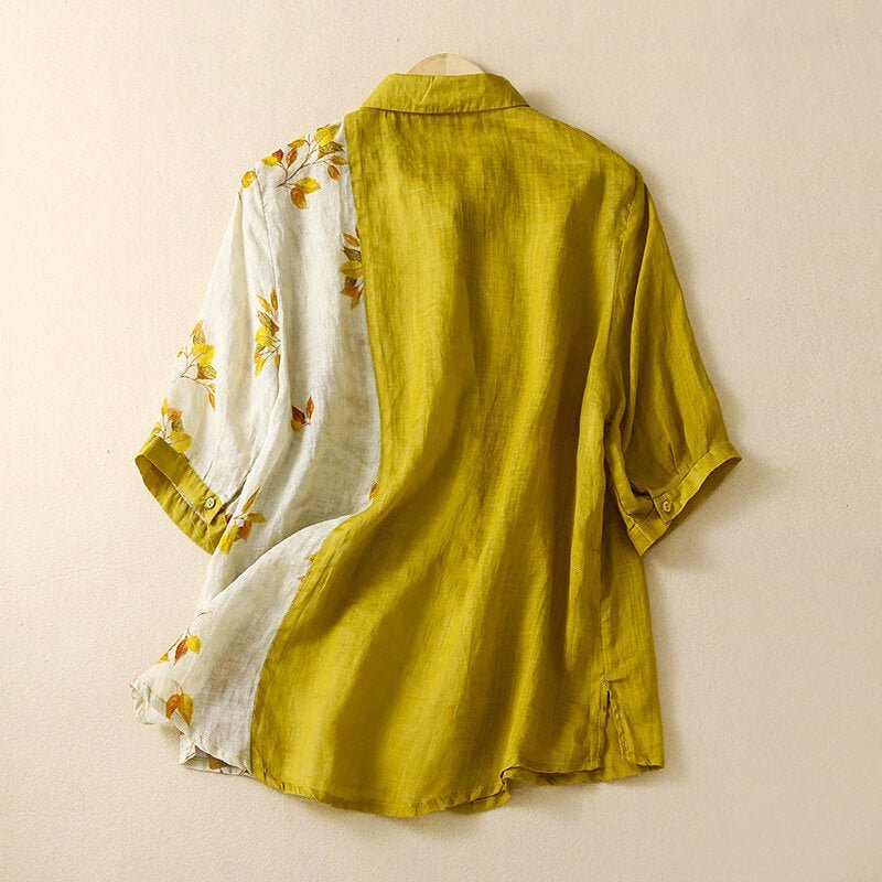 Lila Two-Tone Linen Blouse -