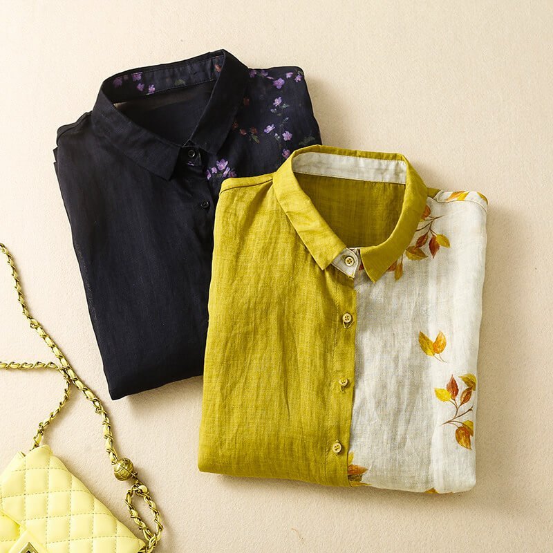 Lila Two-Tone Linen Blouse -