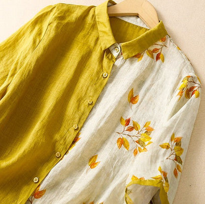 Lila Two-Tone Linen Blouse -