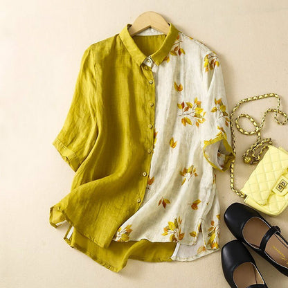Lila Two-Tone Linen Blouse -