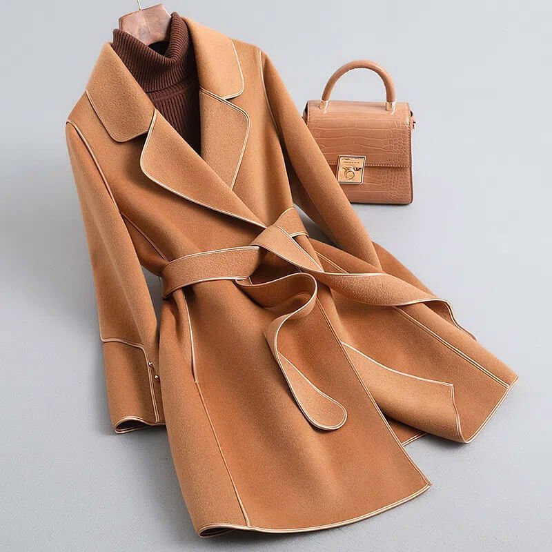 Women's Virgin Wool Trench Coat with Sash for Winter