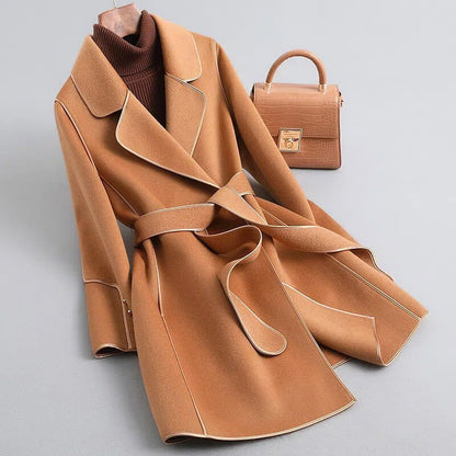 Women's Virgin Wool Trench Coat with Sash for Winter