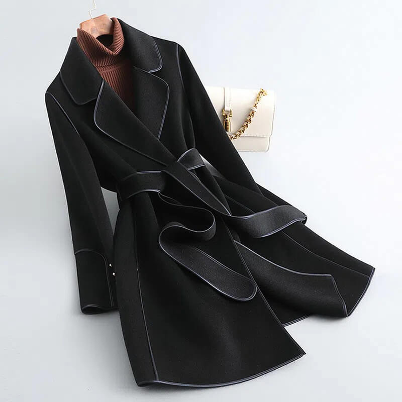 Women's Virgin Wool Trench Coat with Sash for Winter