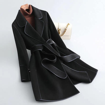 Women's Virgin Wool Trench Coat with Sash for Winter