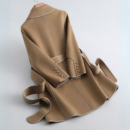 Women's Virgin Wool Trench Coat with Sash for Winter