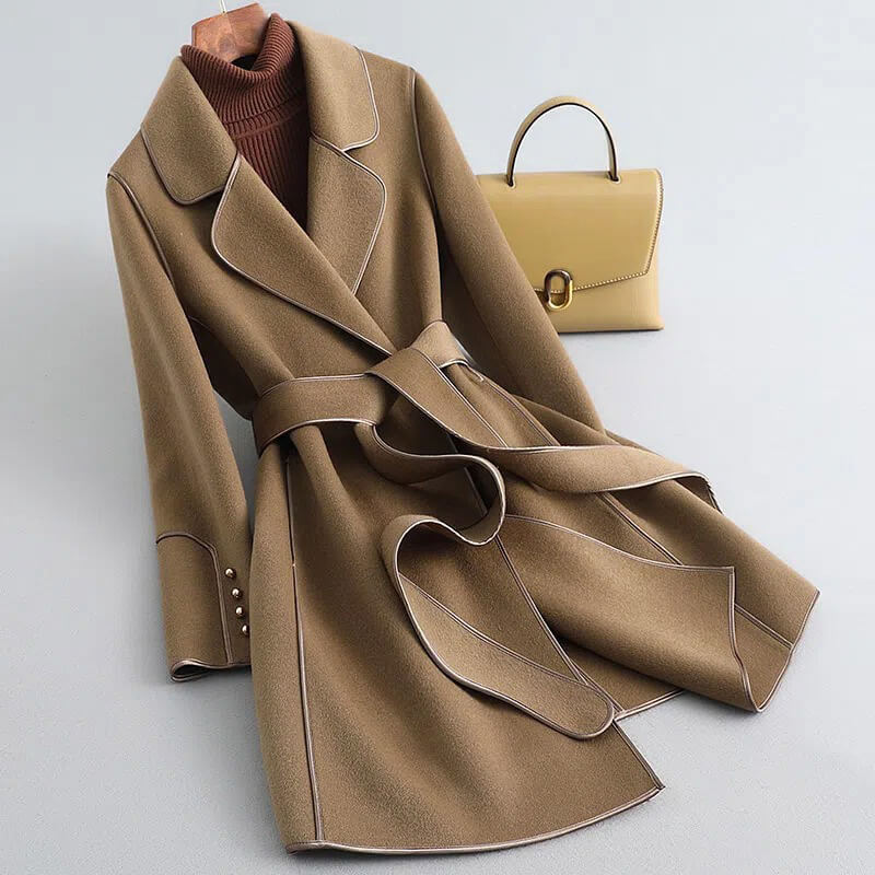 Women's Virgin Wool Trench Coat with Sash for Winter