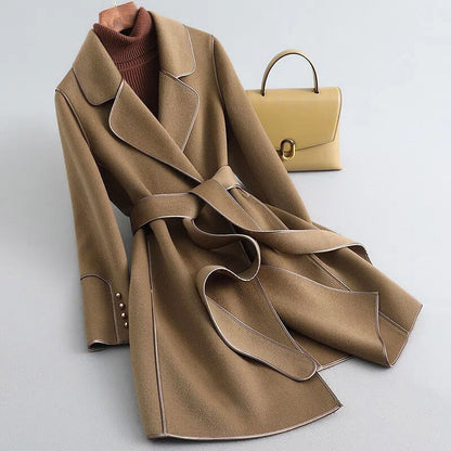 Women's Virgin Wool Trench Coat with Sash for Winter
