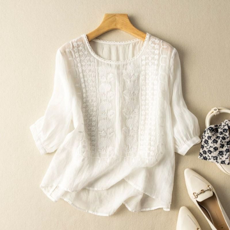 Women's Viscose Blouse with Floral Embroidery for Warm Days